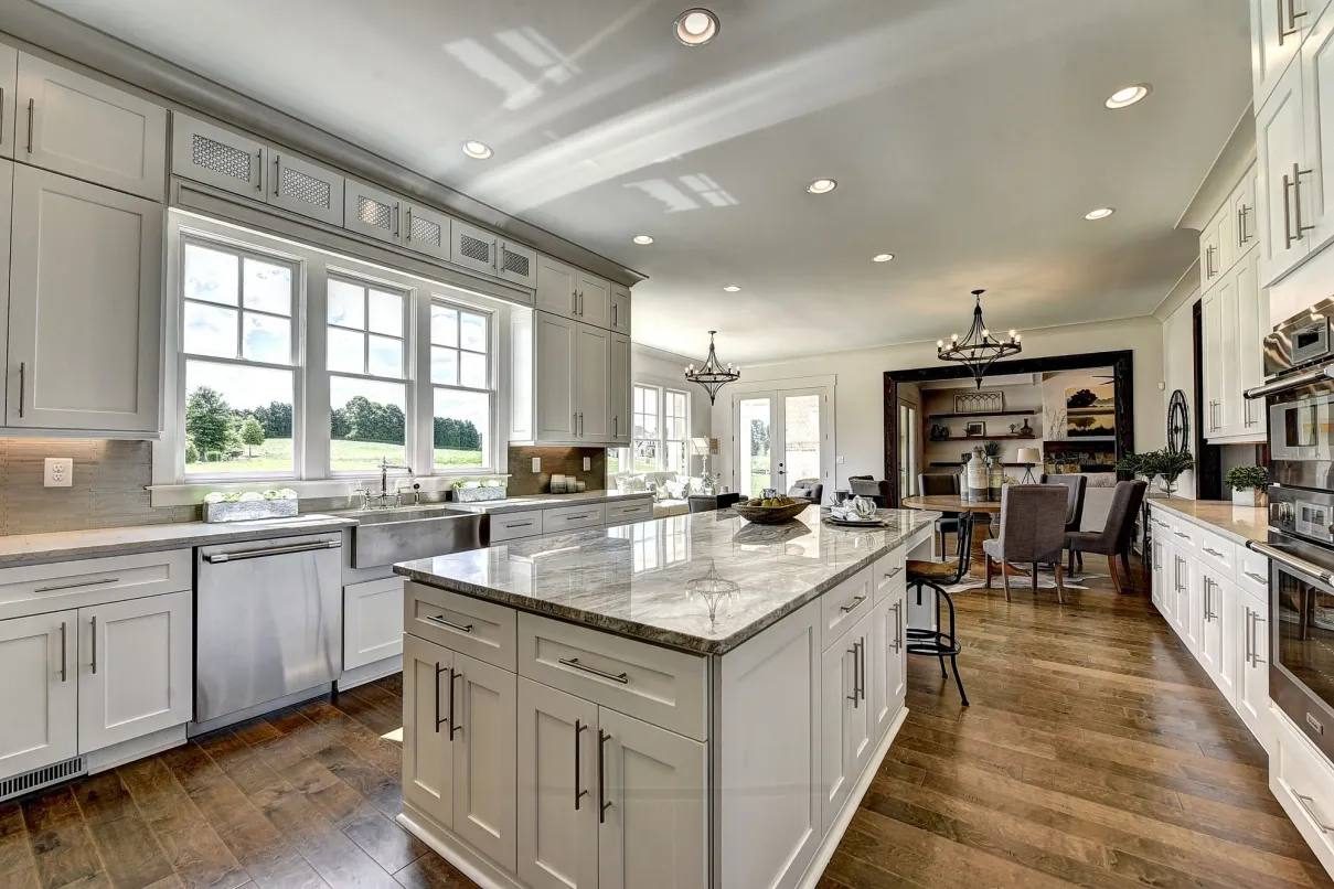 Renovated white kitchen with large island