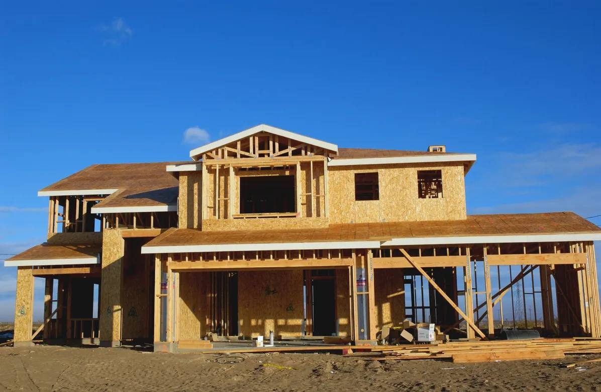 Two-story wood-frame structure under construction